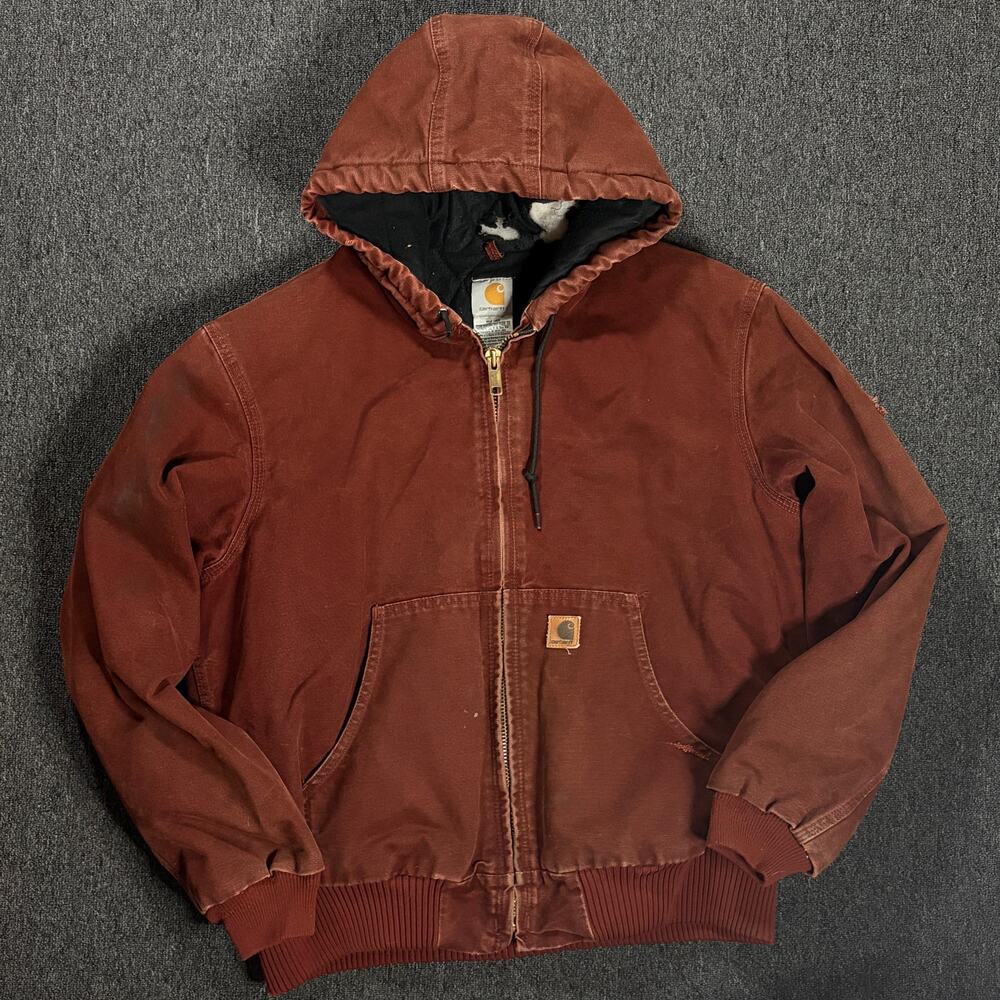 Vintage Y2K Carhartt Work Wear Burnt Orange Hoodie Full Zip Work Jacket Coat L